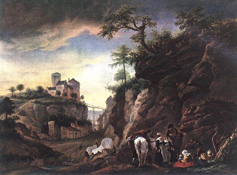 Philips Wouwerman Rocky Landscape with resting Travellers Spain oil painting art